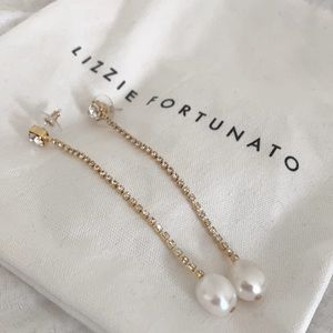 Lizzie Fortunato Pearl Rhinestone Chain Earrings